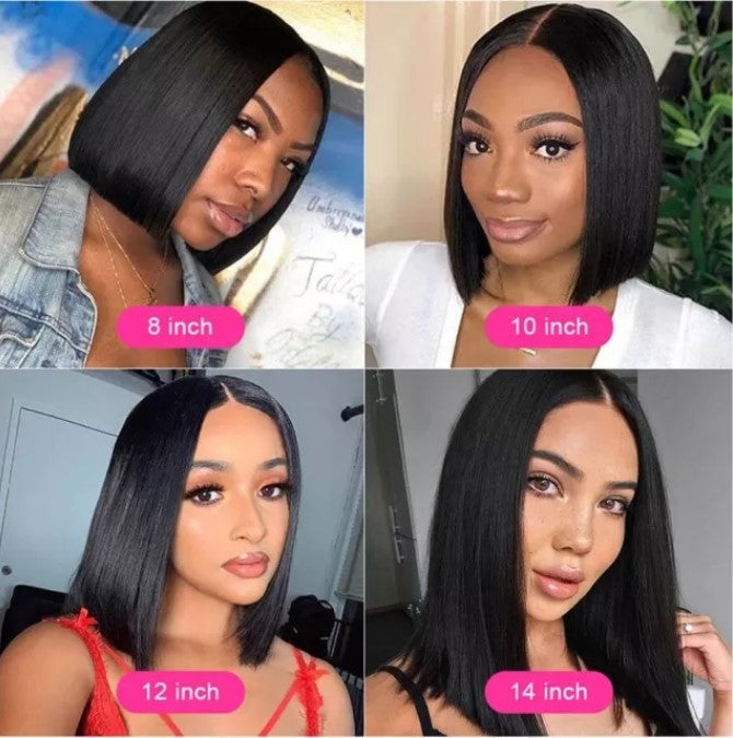 Stock Lace Front Brazilian Remy Natural Color Straight Lace T-Part Bob Wigs