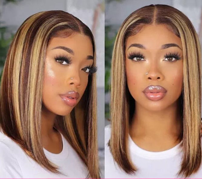 Stock Lace Front Brazilian Remy Brown Ombre with HL Straight Lace Bob Wigs