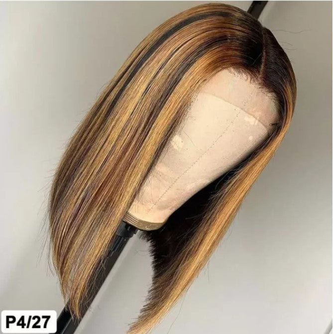 Stock Lace Front Brazilian Remy Brown Ombre with HL Straight Lace Bob Wigs