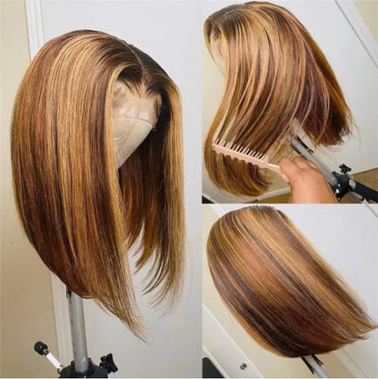 Stock Lace Front Brazilian Remy Brown Ombre with HL Straight Lace Bob Wigs