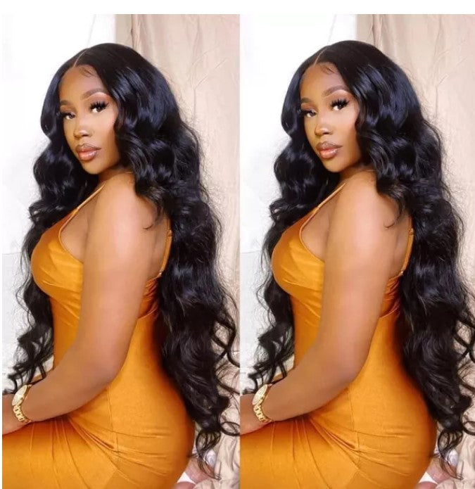 Stock HD Lace Front Brazilian Natural Black Body Wave Human Hair Wigs