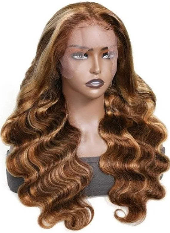 Stock Lace Front Brazilian Brown with Piano HL Body Wave Human Hair Wigs