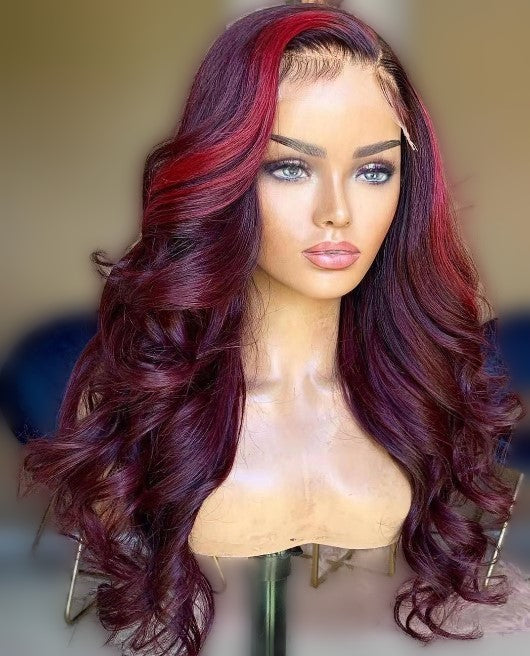 Lace Front Brazilian Wine with HL Body Curl Human Hair Wig