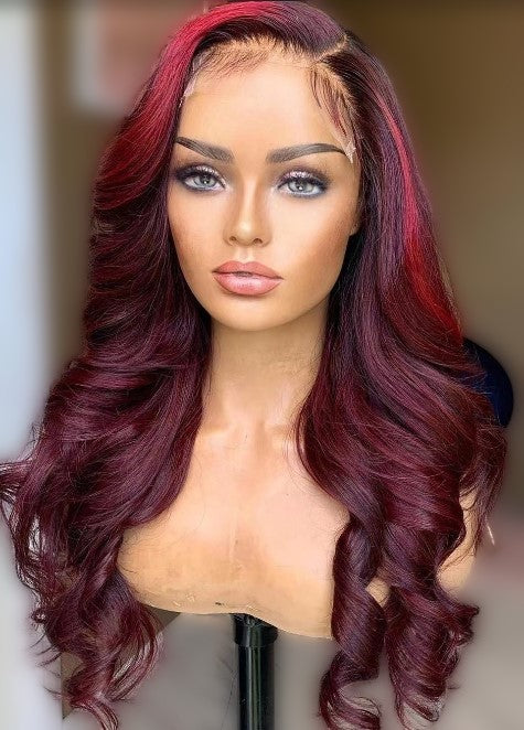 Lace Front Brazilian Wine with HL Body Curl Human Hair Wig