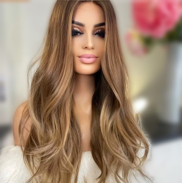Stock Lace Front European Honey Brown Ombre with HL Natural Straight Wigs