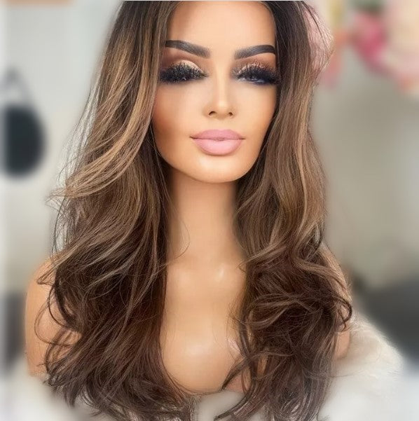 Stock Lace Front European Honey Brown Ombre with HL Natural Straight Wigs