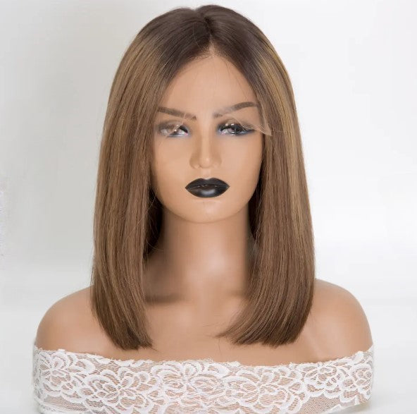 Stock Full Lace European Brown Ombre with HL Straight Human Hair Mono Top Wig