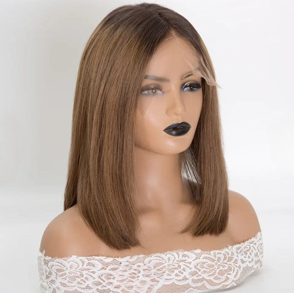 Stock Full Lace European Brown Ombre with HL Straight Human Hair Mono Top Wig