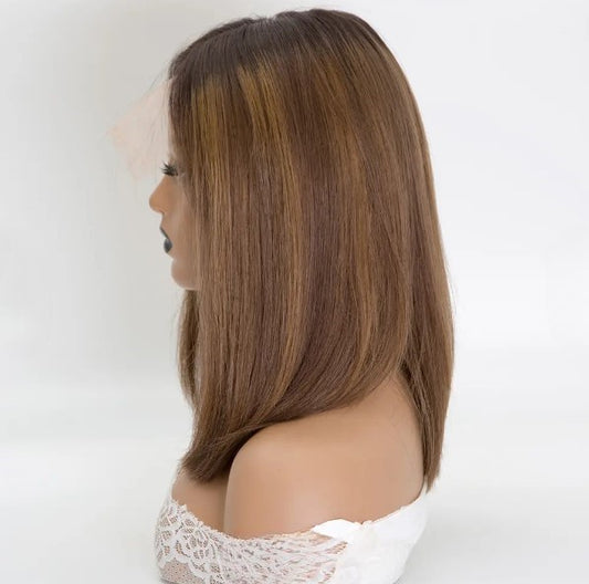 Stock Full Lace European Brown Ombre with HL Straight Human Hair Mono Top Wig