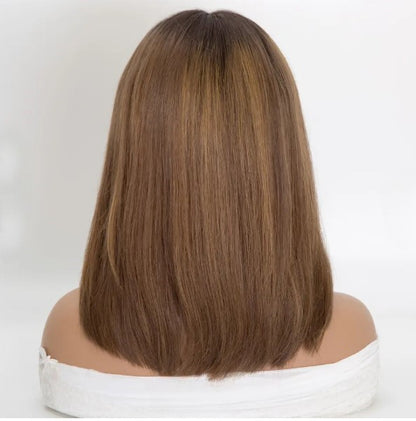 Stock Full Lace European Brown Ombre with HL Straight Human Hair Mono Top Wig