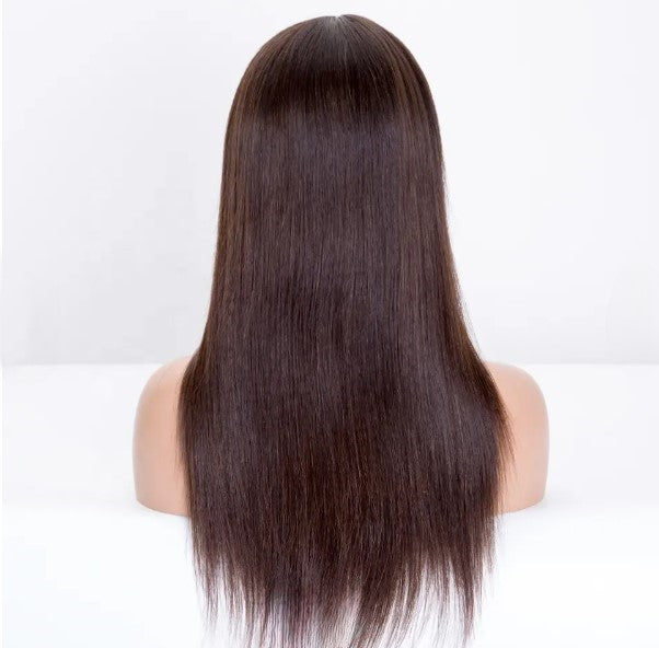 Stock Full Lace European Dark Golden Brown Straight Human Hair Silk Top Wigs