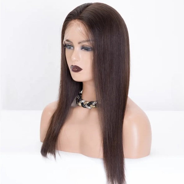 Stock Full Lace European Dark Golden Brown Straight Human Hair Silk Top Wigs
