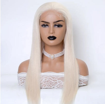 Stock Full Lace/Elastic Lace Slavic Ashy Blonde Straight Human Hair Wigs