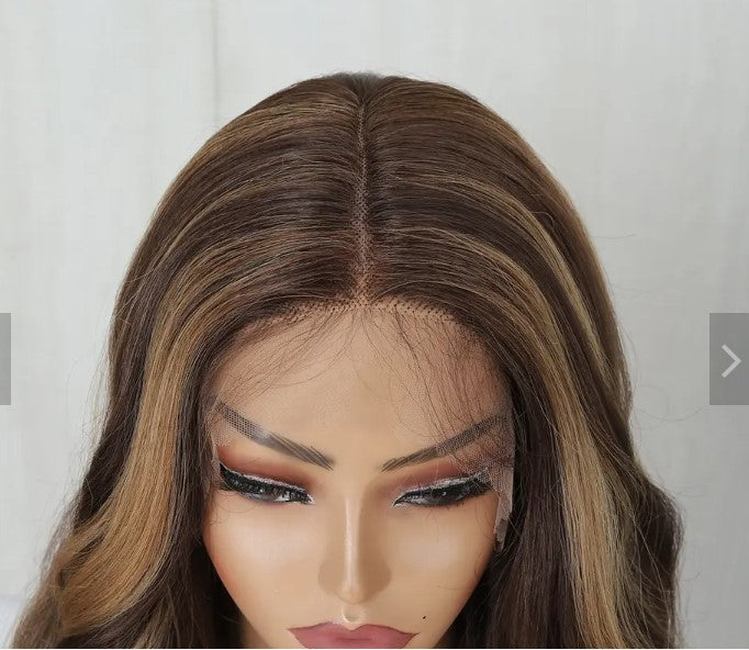 T-Part Lace Front Synthetic Brown with Blonde HL Heat Resistant Wavy Wig