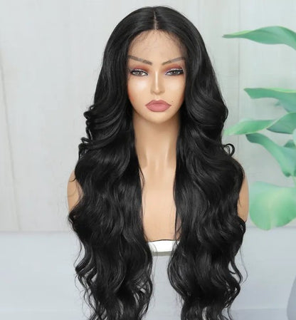 T-Part Lace Front Synthetic Black Heat Resistant Wavy Wig