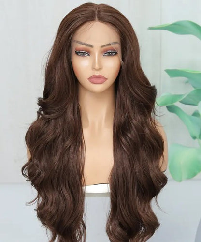 T-Part Lace Front Synthetic Brown Heat Resistant Wavy Wig