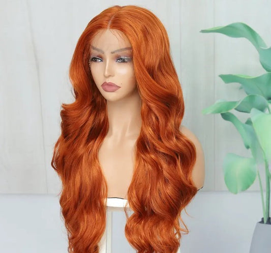 T-Part Lace Front Synthetic Ginger Heat Resistant Wavy Wig