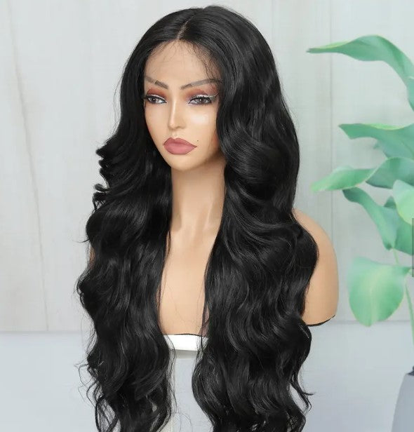 T-Part Lace Front Synthetic Black Heat Resistant Wavy Wig