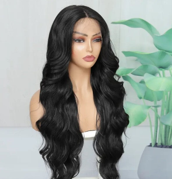 T-Part Lace Front Synthetic Black Heat Resistant Wavy Wig