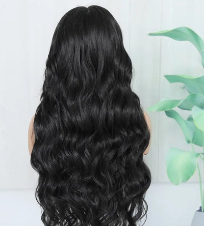 T-Part Lace Front Synthetic Black Heat Resistant Wavy Wig