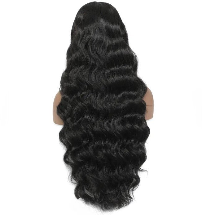 T-Part Lace Front Synthetic Black Long Deep Wave Heat Resistant Wavy Wig