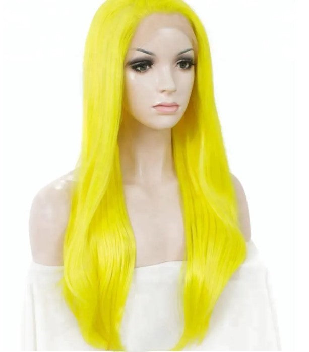 Stock Lace Front Celebrity Yellow Heat Resistant Straight Wave Synthetic Wigs