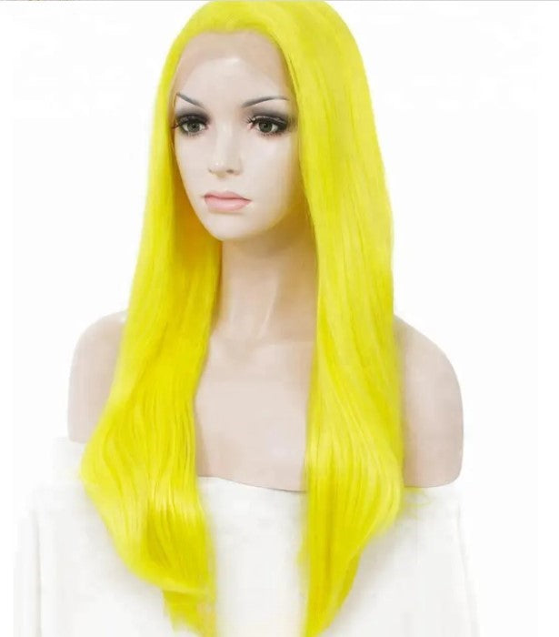Stock Lace Front Celebrity Yellow Heat Resistant Straight Wave Synthetic Wigs