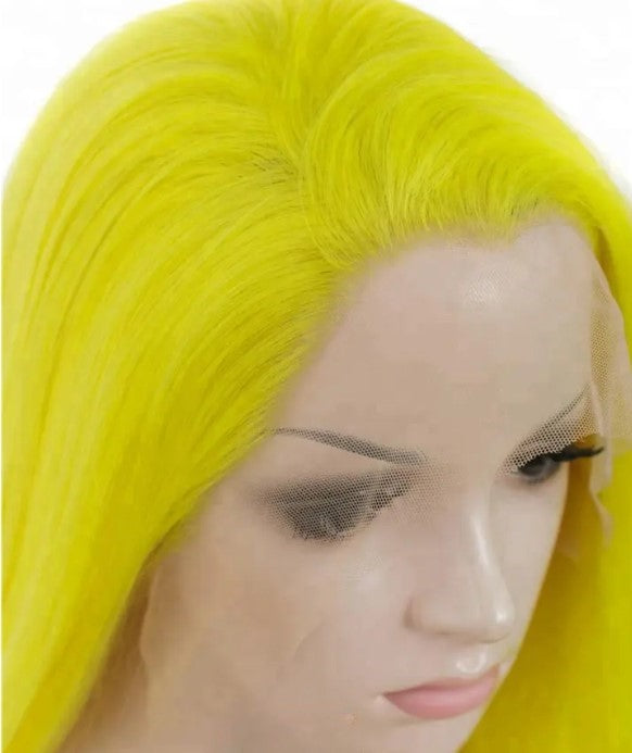 Stock Lace Front Celebrity Yellow Heat Resistant Straight Wave Synthetic Wigs
