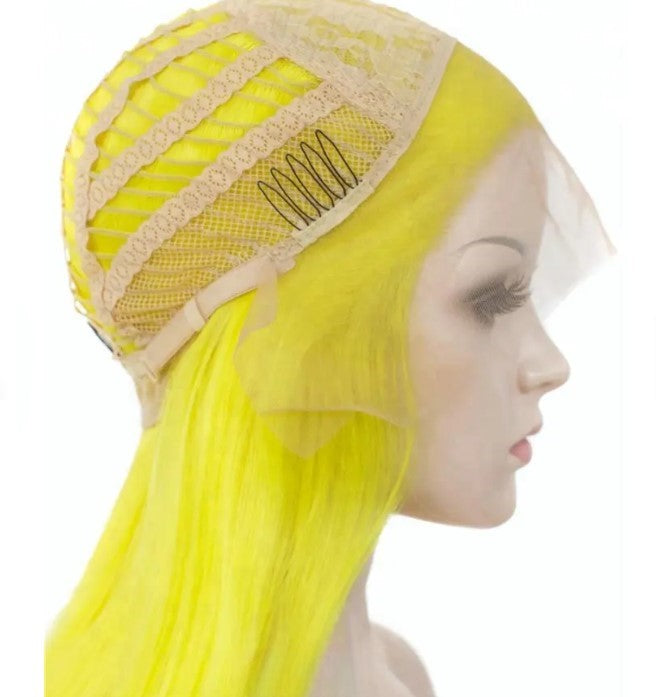 Stock Lace Front Celebrity Yellow Heat Resistant Straight Wave Synthetic Wigs