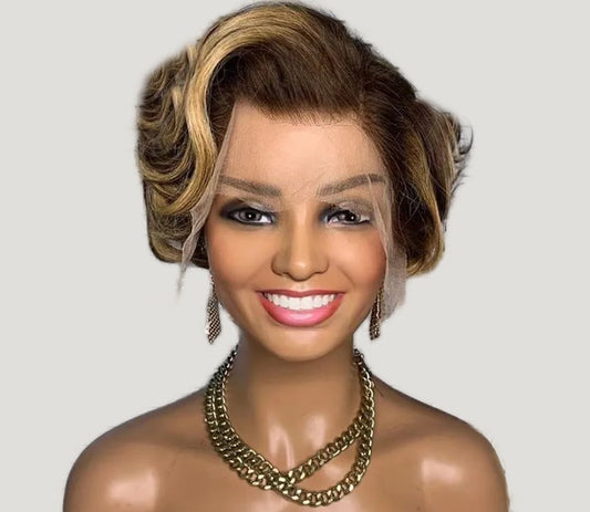 Stock Lace Front Brazilian Brown with HL Wavy Pixie Human Wigs