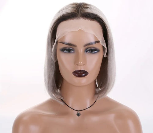 Custom Lace Front Indian Silver Gray Ombre Straight Human Wigs