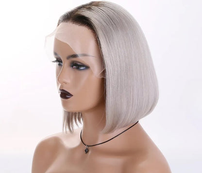 Custom Lace Front Indian Silver Gray Ombre Straight Human Wigs