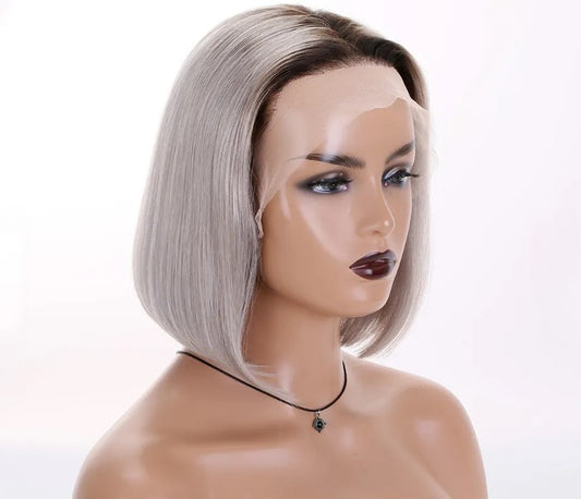 Custom Lace Front Indian Silver Gray Ombre Straight Human Wigs