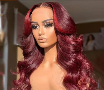 Lace Front Brazilian Wine with HL Body Curl Human Hair Wig