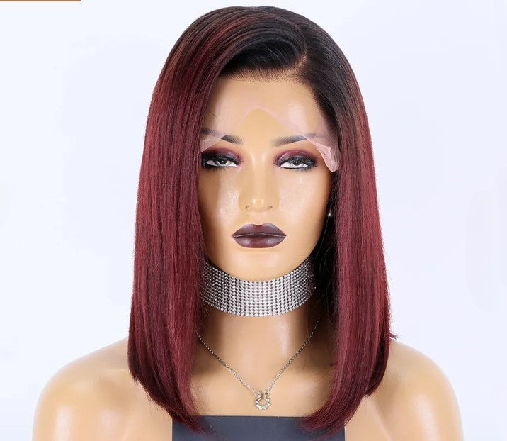 Stock Lace Front Brazilian Wine Ombre Straight Bob Human Hair Wigs