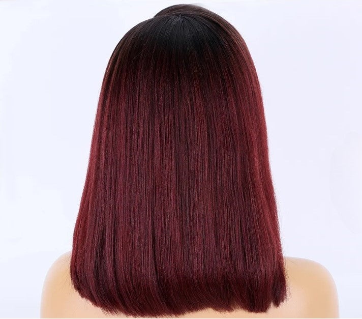 Stock Lace Front Brazilian Wine Ombre Straight Bob Human Hair Wigs