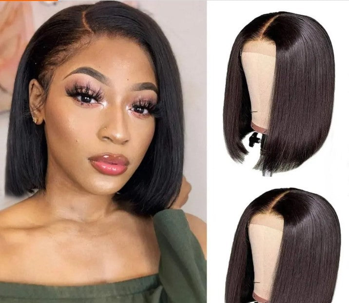 Stock Lace Front Brazilian Remy Natural Color Straight Bob Wigs