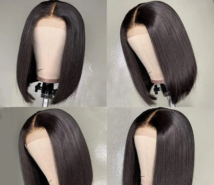 Stock Lace Front Brazilian Remy Natural Color Straight Lace T-Part Bob Wigs