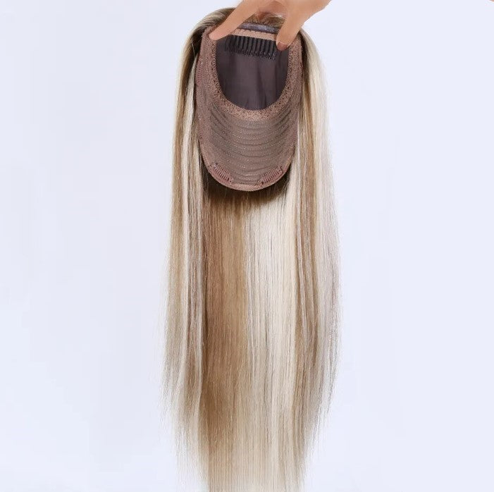 Stock European Brown Balayage Natural Straight Human Hair Silk Top Topper