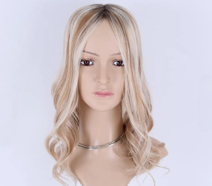 Stock European #T7/white mixed T7/60 Ombre Natural Straight Double Drawn Human Hair Topper 18" med silketopp 130 % tetthet