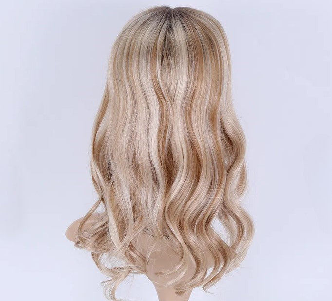 Stock European White Ombre Wavy with HL Human Hair Silk Topper