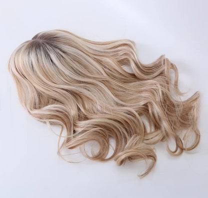 Stock European White Ombre Wavy with HL Human Hair Silk Topper