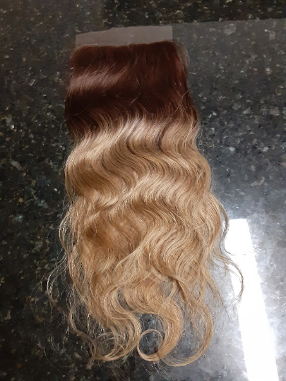 Stock European Brown Ombre Wavy Human Hair Silk Top Closure Bundle