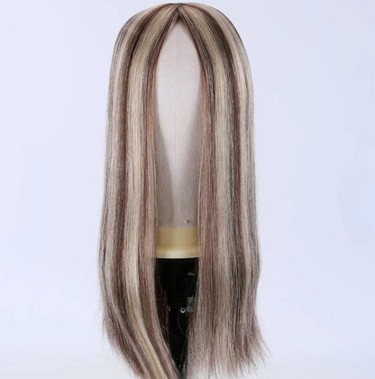 Stock European Brown Balayage Natural Straight Double Drawn Human Hair Silk Topper