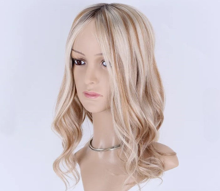 Stock European #T7/white mixed T7/60 Ombre Natural Straight Double Drawn Human Hair Topper 18" med silketopp 130 % tetthet