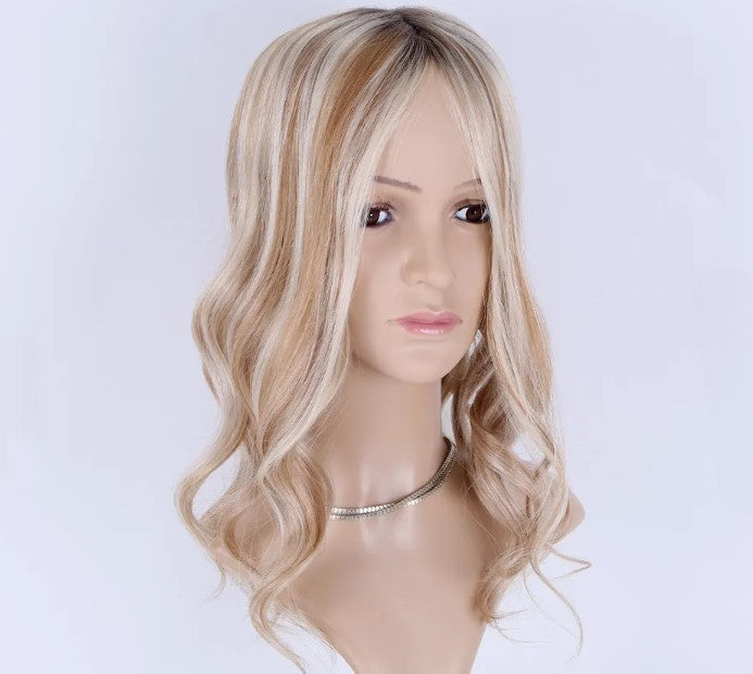 Stock European #T7/weiß gemischt T7/60 Ombré Natural Straight Double Drawn Human Hair Topper 18" mit Silk Top 130% Dichte