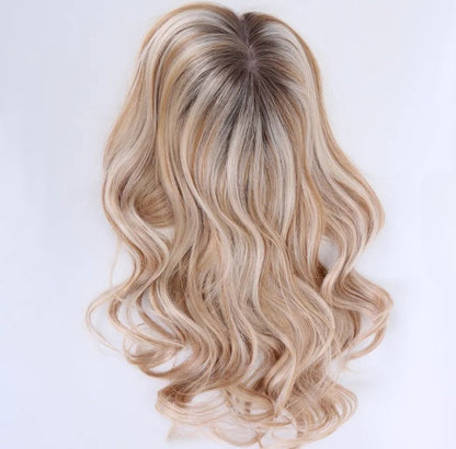 Stock European White Ombre Wavy with HL Human Hair Silk Topper