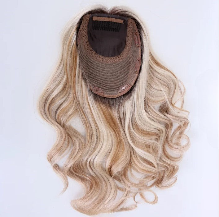 Stock European #T7/weiß gemischt T7/60 Ombré Natural Straight Double Drawn Human Hair Topper 18" mit Silk Top 130% Dichte