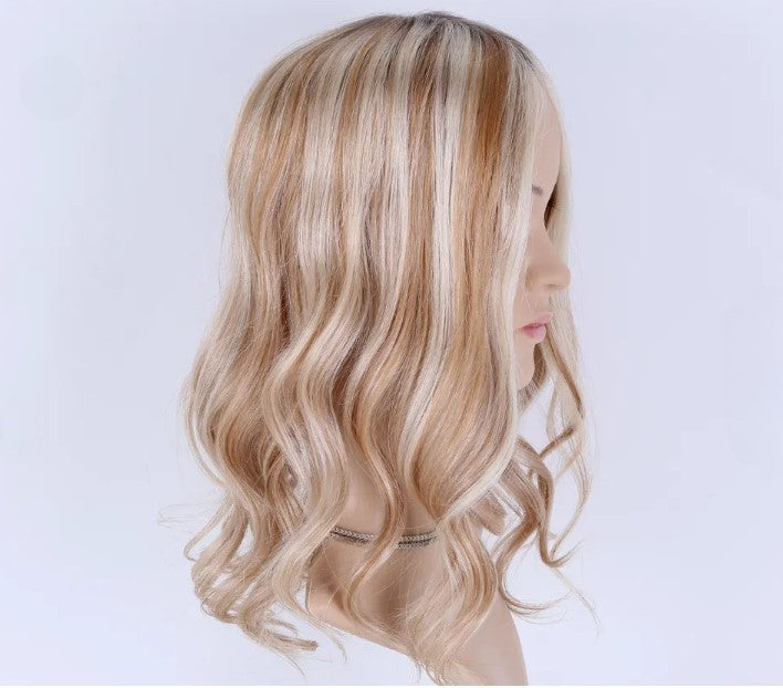 Stock European White Ombre Wavy with HL Human Hair Silk Topper