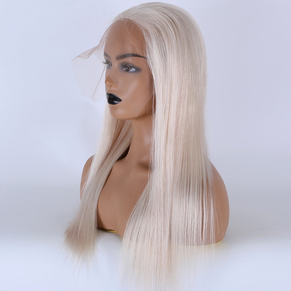 Stock Full Lace/Elastic Lace Slavic Ashy Blonde Straight Human Hair Wigs